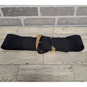 Express Black‎ Leather WaistWide Belt Gold Bucklet Vintage Y2K Size Medium